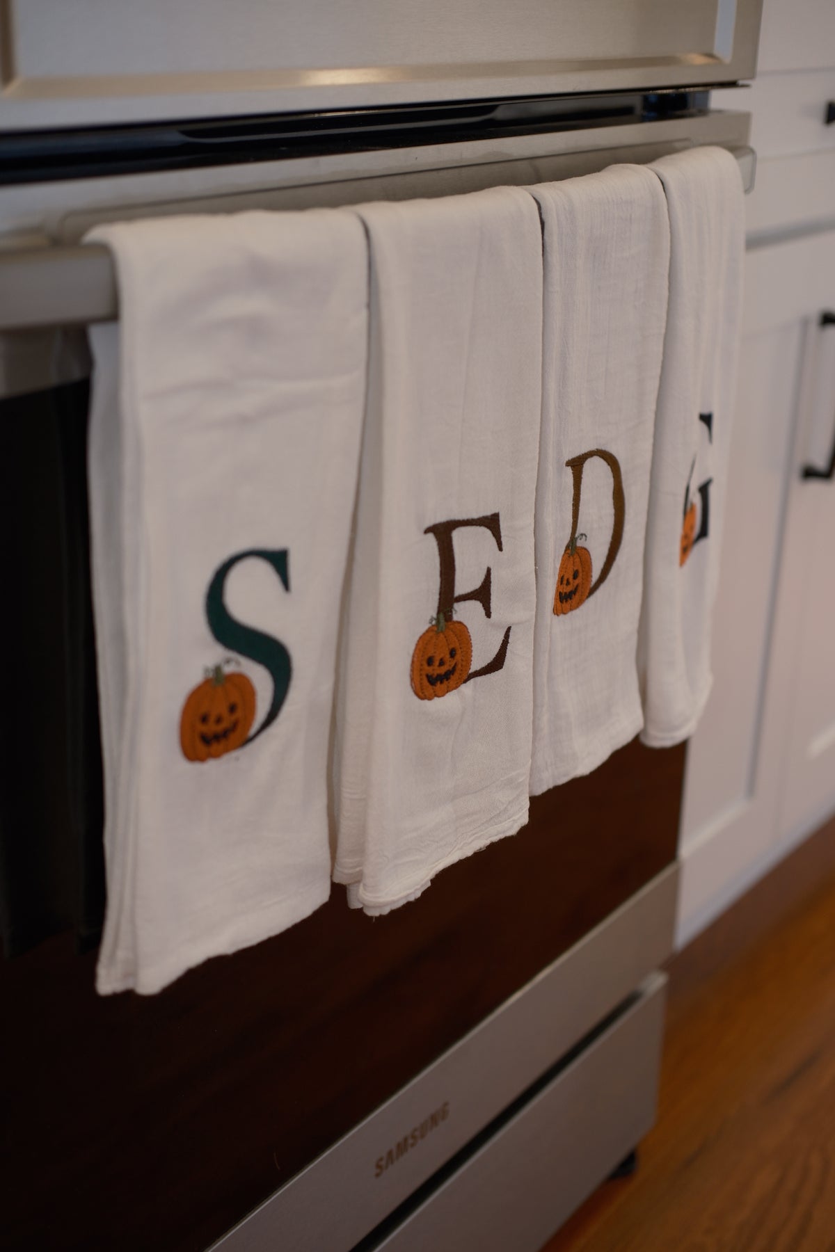 Personalized Pumpkin Initial Embroidered Tea Towel