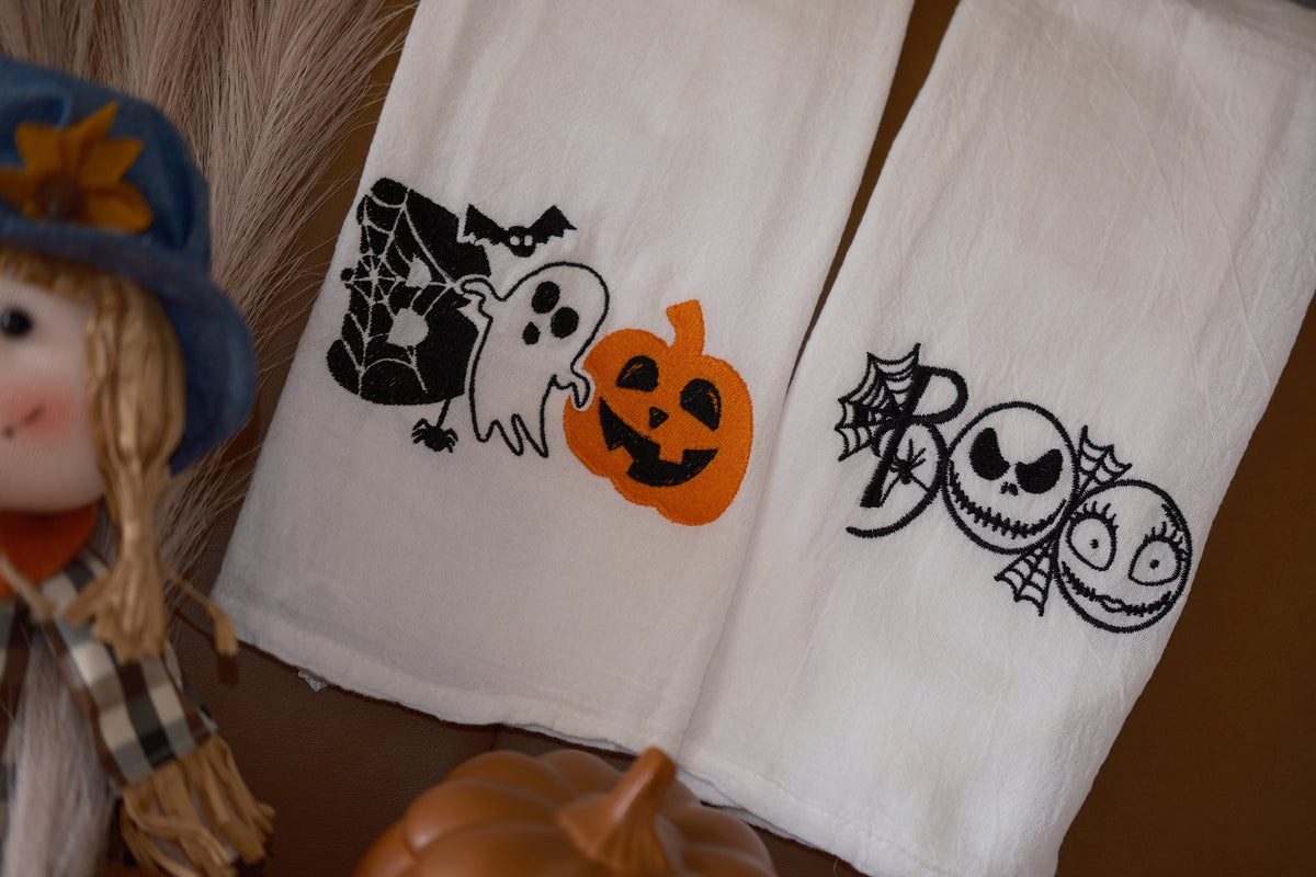 Halloween Embroidered Tea Towel