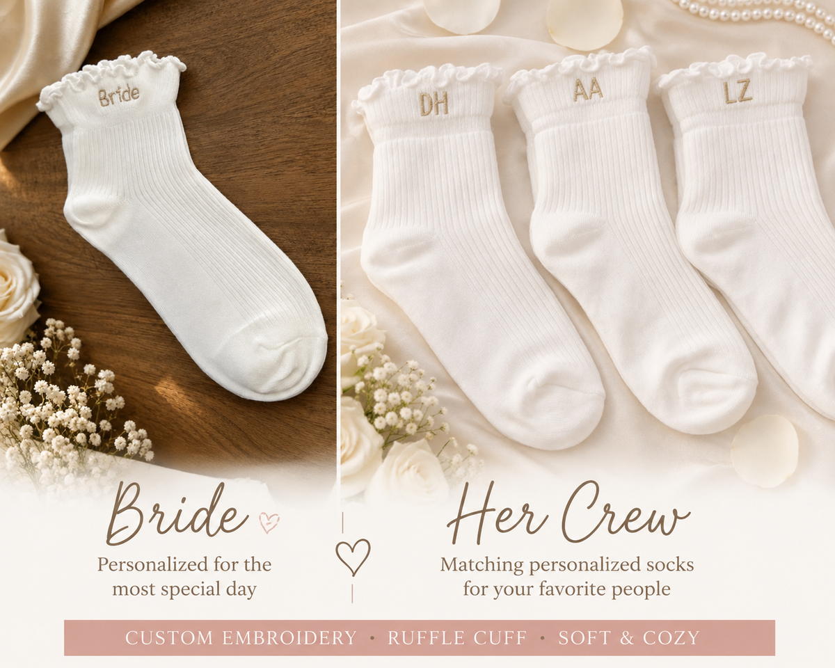 Personalized Embroidered Bridal Crew Socks