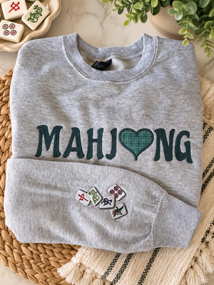 Mahjong Appliqué Crewneck Sweatshirt | Embroidered Mahjong Sleeve
