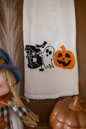 Halloween Embroidered Tea Towel
