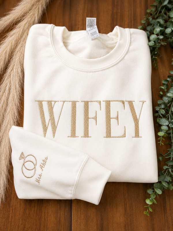 Wifey Embroidered Crewneck Sweatshirt