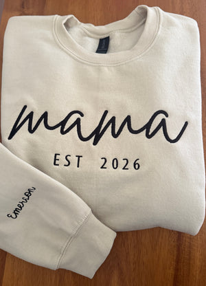 Personalized Mama EST Embroidered Crewneck