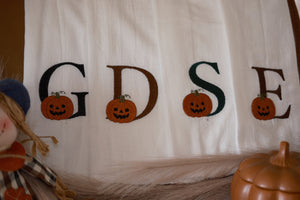Personalized Pumpkin Initial Embroidered Tea Towel