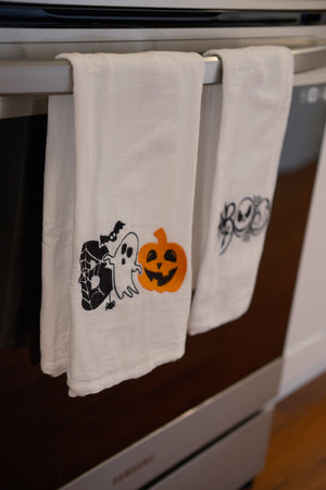 Halloween Embroidered Tea Towel