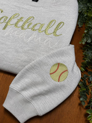Softball Mama Embroidered Crewneck