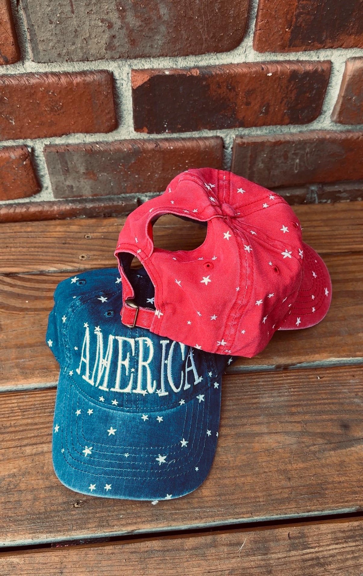 America Embroidered Vintage Ponytail Hat