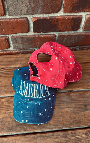 America Embroidered Vintage Ponytail Hat