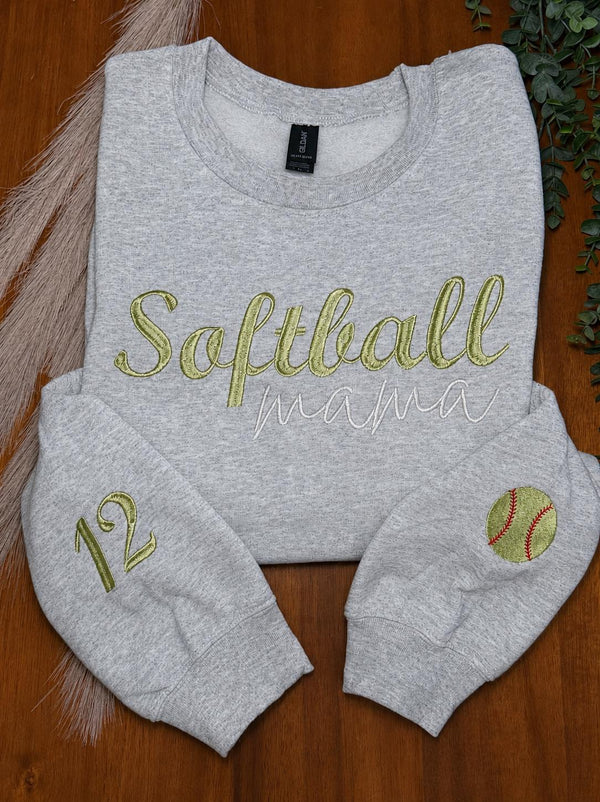 Softball Mama Embroidered Crewneck